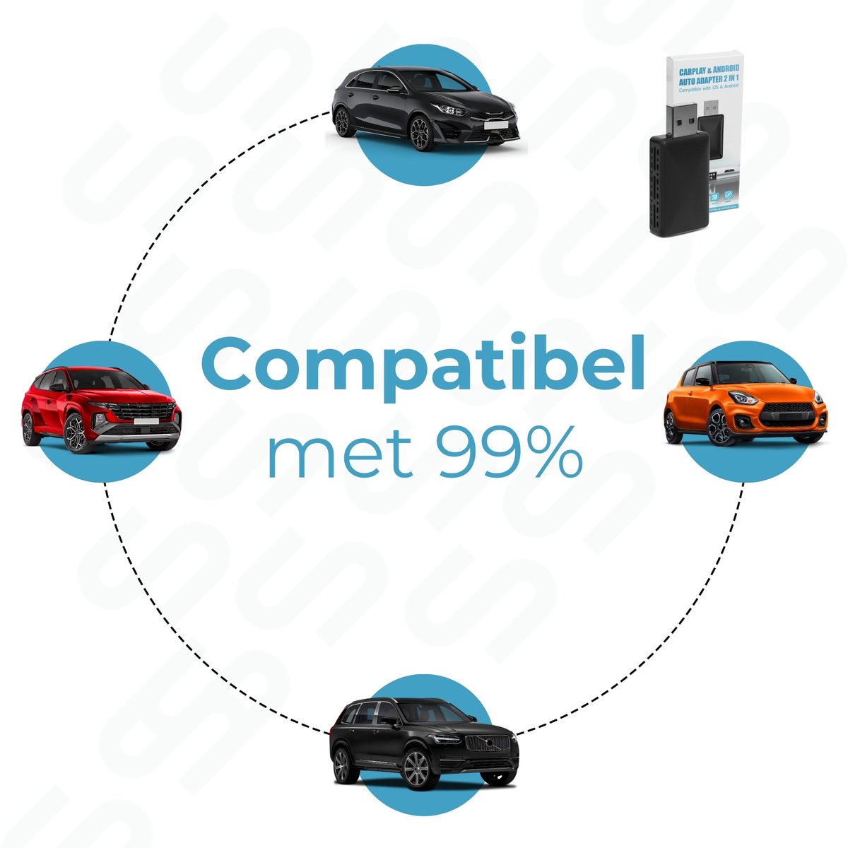 Wireless CarPlay & Android Auto Adapter 2-in-1 USB-C Bluetooth Dongle voor iPhone & Android, Plug & Play, Draadloos - Afbeelding 3
