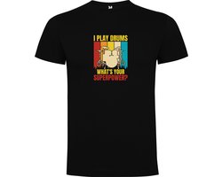 Zwart T-Shirt met Kleurrijke print “ Drummer – I Play Drums what is your Superpower – Muziek – Cool “ Print Full Color Maat L