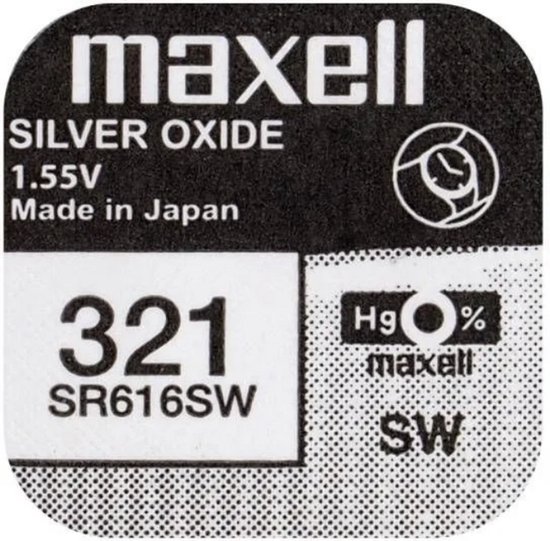 MAXELL 321 / SR616SW zilveroxide knoopcel horlogebatterij 2 (twee) stuks
