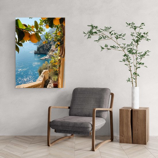 Affiche Amalfi - Citrons - Paysage - Art - Coloré - Vacances - Format 60 x 90 cm - 3521YR - Plaque aluminium DIBOND 3 mm - Plaque murale en métal