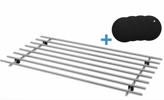 AUM® Pannenonderzetter – Inclusief 4 Gratis Siliconen Onderzetters – RVS - Pannenrooster - Roestvrij staal - Anti Kras - Hitte Bestendig - Pan Accessoires