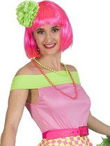 Funny Fashion - Jaren 50 Kostuum - Rockn Roll Top Blote Schouders Roze Vrouw - groen,roze - One Size - Carnavalskleding - Verkleedkleding
