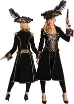 PartyXplosion - Piraat & Viking Kostuum - Mary Read Piraten Jas Brokaat Zwart - Vrouw - zwart - Maat 44 - Carnavalskleding - Verkleedkleding