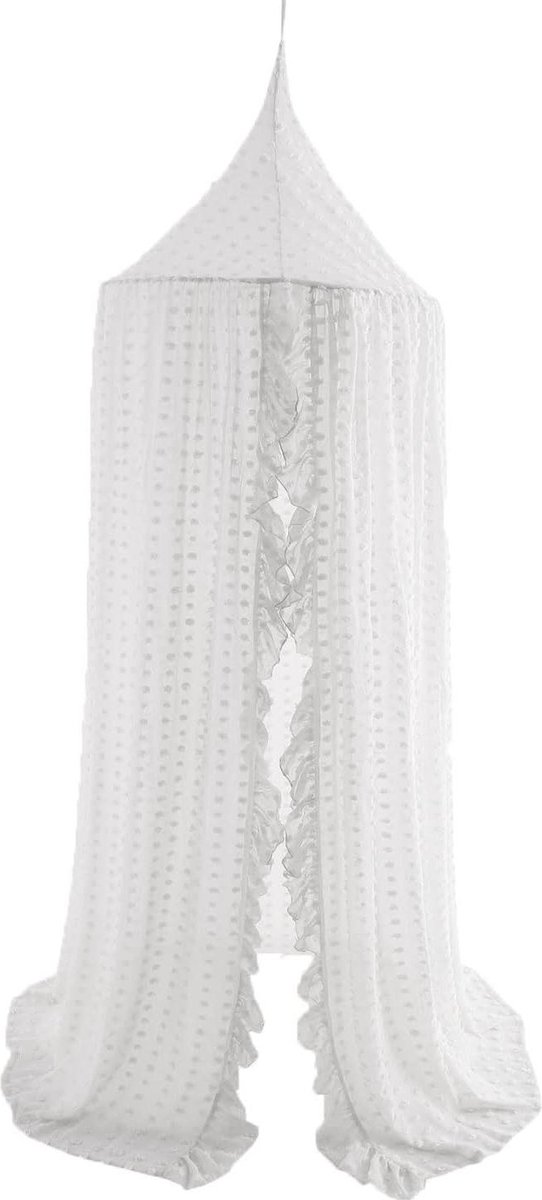 Elegante Kids Bed Luifel Kant Chiffon Netting Pom Pom Prinses Meisjes Fairy Dream Tent Kinderkamer Babybedje Opknoping Gordijn Klamboe Kinderen Lezen Nook Decoratie Wit Versiering