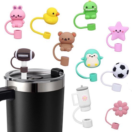 Stanley Cup Accessoireset, 6 x lekvrije siliconen doppen, 2 x rietafdekking, 1 x siliconen huls, Stanley Cup accessoires voor Stanley Cup Tumbler 800 ml - 1100 ml (rozenkwarts