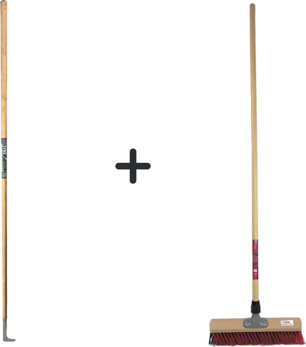 Synx Tools Voegenmes 150 cm met X Bezem 40cm Straatbezem Buitenbezem - Voegenkrabber - Incl. steel 150cm - Buitenbezem