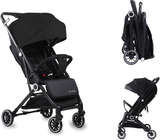 Mino Bambino Buggy - Buggy - Plooibuggy - Wandelwagen - Compact en Inklapbaar - Opgevouwen met Handvat - Zwart