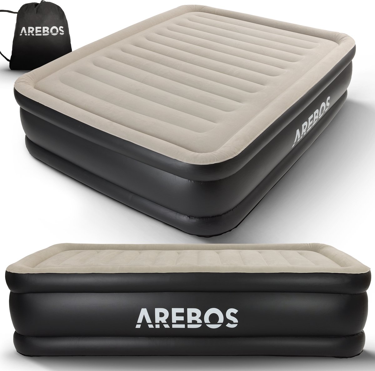 AREBOS Luchtbed - Luchtbed 2 persoons - Luchtbed met ingebouwde pomp - Incl. Draagtas en Reparatiekit - 203 × 152,5 × 51