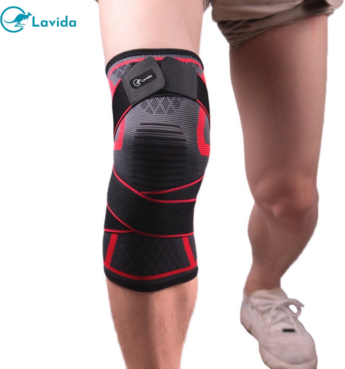 Lavida® Kniebrace -Verstelbare-Orthopedische Kniebescherming-Patellabrace-Kruisband-1 Stuk -Man&Vrouw-Zwart/Rod-OneSize