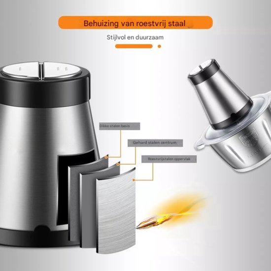 Compacte Professionele Elektrische Vlees/Gehaktmolen - RVS - 2 Snelheden - 2L Capaciteit van Techwood — afbeelding 2