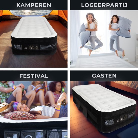 FLOAT - 1 Persoons luchtbed met ingebouwde elektrische pomp - 203x99x45 cm - Opbergzakken, draagtas en reparatiekit - Zelfopblazend hoog eenpersoons luchtmatras - Queen Logeerbed - VersaVento