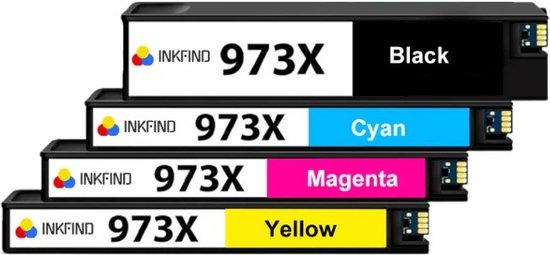 INKFIND 973XL Inktcartridges geschikt voor HP 973 HP973 HP973X HP 973X Multipack van 4 stuks (1 x Zwart, 1 x Cyaan, 1 x Magenta, 1 x Geel) voor HP Pagewide Pro 452dn, 452dw, 477dn, 477dw, 477dwt, 552dw, 577dw, 577z