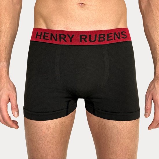 Zwarte boxershort van Henry Rubens met rode tailleband met logo.