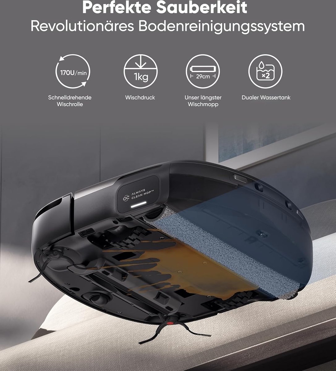 eufy S1 Pro robotstofzuiger met alles-in-één station en dweilfunctie, zelfreinigend met ALWAYS CLEAN MOP™ & Eco Clean Ozon™, 8.000Pa zuigkracht, automatische moplift, intelligente obstakeldetectie — afbeelding 6