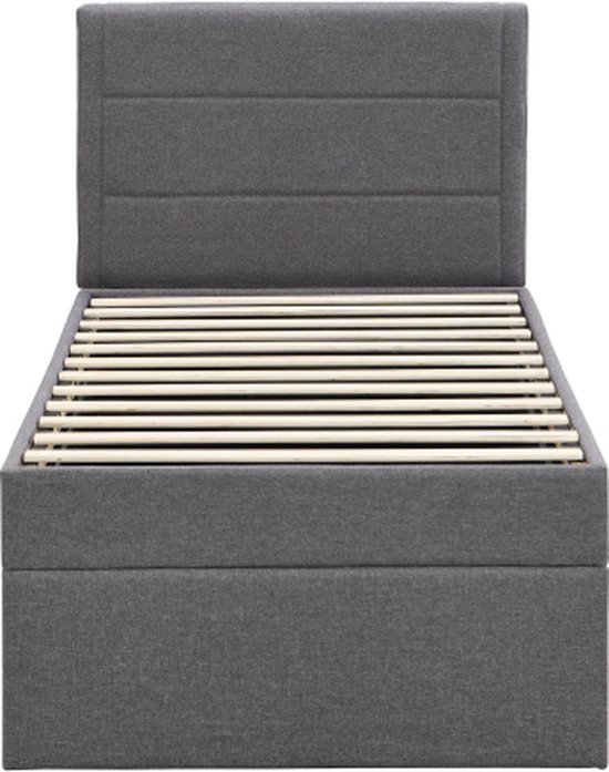 Sweiko Gestoffeerd bed, 90 x 200 cm, bedframe met lattenbodem, metalen frame, eenpersoonsbed, gestoffeerd bed, lattenbodem, bed met hoofdeinde, functioneel bed voor opbergruimte, grijs (zonder matras