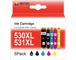 INKFIND PGI-530 CLI-531 inkt voor Canon PGI-530 Canon CLI-531 Canon PGI530 530 531 CanonCLI531 Canon CLI531 Canon 530 Canon530 Canon 531 Canon531 inktcartridges multipack van 5 stuks voor Printers: Canon PIXMA TS8750/TS8751