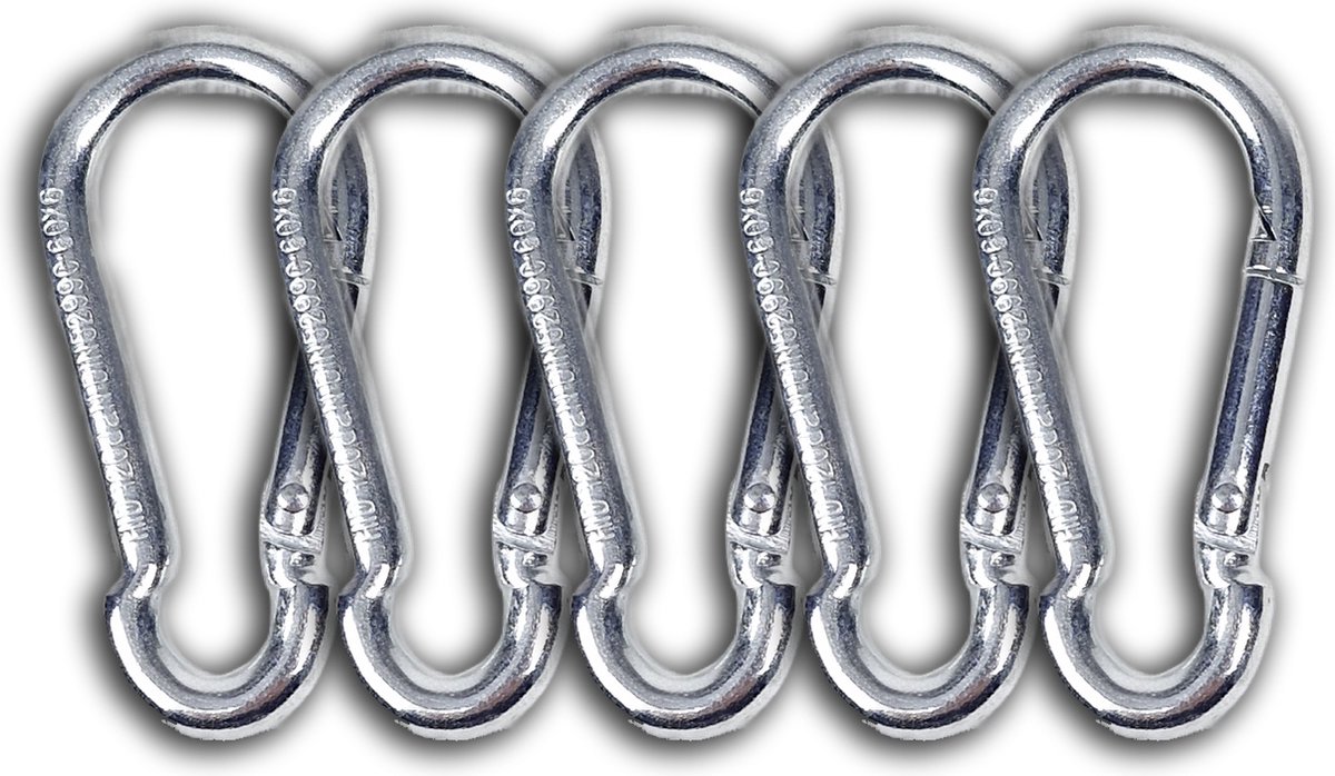 BCF-Products - Karabijnhaak - 6x60mm - 5 stuks - Verzinkt staal - Musketonhaak - Carabiner