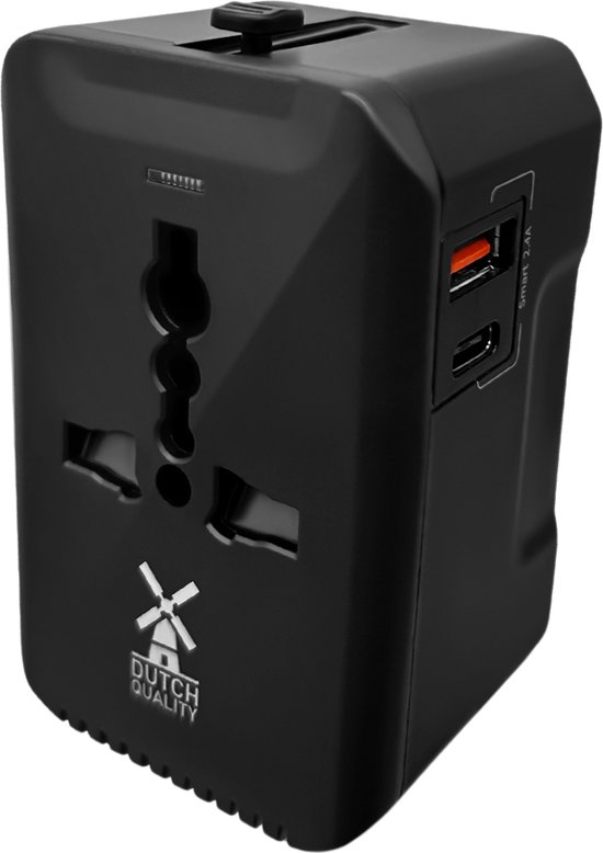 Dutch Quality® Universele Wereldstekker - Reisstekker voor 170+ Landen - Met USB-C & USB-A Poorten - Internationale Reisadapter - Wereldstekkers Zwart - Reis stekker voor Amerika (USA) - Engeland (UK) - Australië - Azië - Zuid Amerika - Afrika