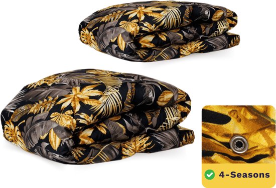 Zelesta Wonderbed 4 Saisons Feuilles d'Or - 140x200cm - Dekbed pour toute l'année - 30 jours de sommeil d'essai - Couette imprimée - Couette lavable sans housse - Deux pièces avec Boutons-pressoirs