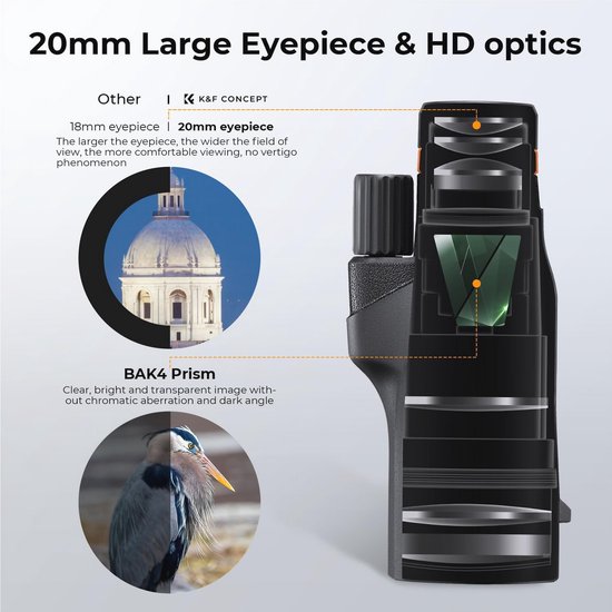 Télescope monoculaire HD 12x50 pour téléphones portables - Idéal pour l'observation des Vogels , la Chasse, la Marche et les concerts