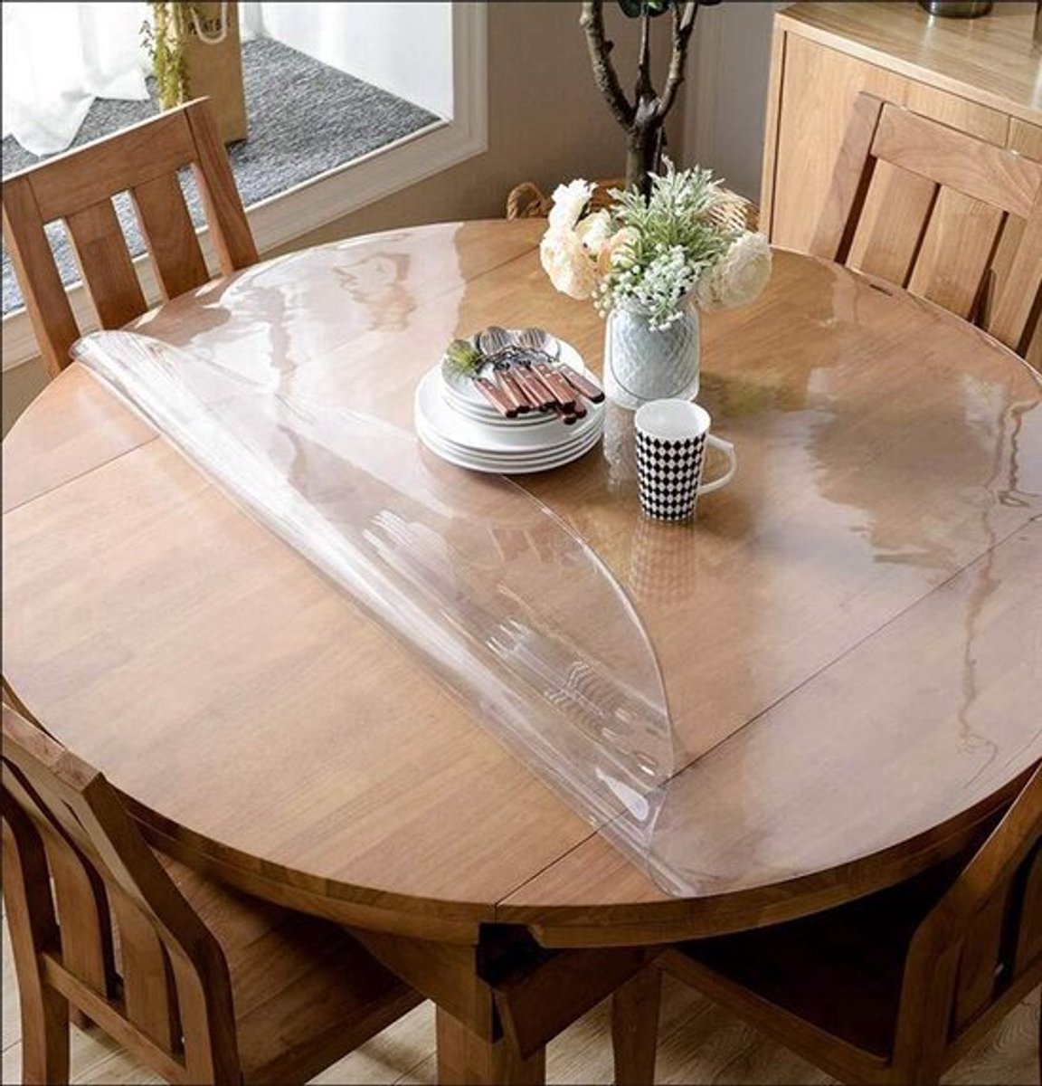 110 cm rond transparant tafelzeil - op maat gesneden machinaal 2mm