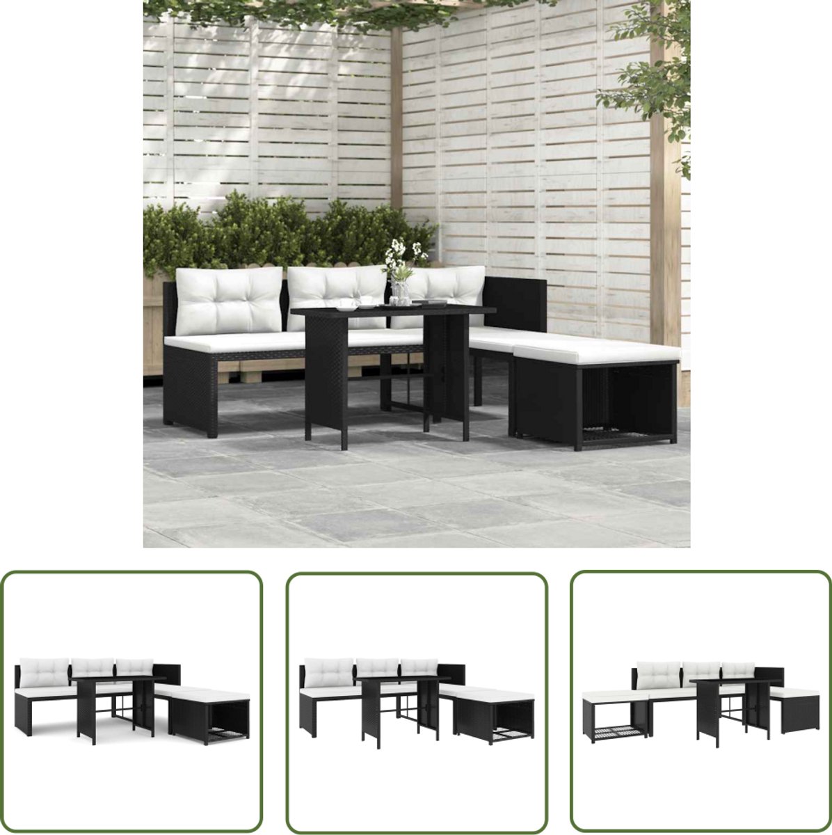 Zwarte poly rattan loungeset voor tuin en terras - The Living Store.