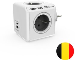 Cubenest Stekkerblok Powercube Original USB PD 20W, USB A+C, 4-voudig, wit/grijs - French E type, max 16A/250V~3680W, Overstroom, Overspanning, Overtemperatura, Kortsluiting en Thermische Beveiliging