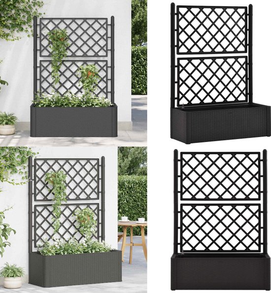 Plantenbakken met latwerk 2 st 65x33x135 cm HKC grijs kopen
