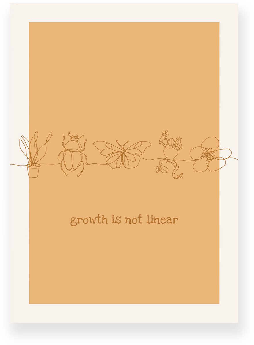 Yisual Poster 30x40 cm - Growth is not Linear - Lijntekening - Beige - Oranje - Motivation - Natuur - Muurdecoratie - Wanddecoratie