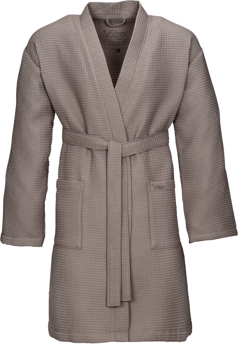 Vossen Pique Rom – Unisex Badjas – 100% Katoen – Wafelstructuur – Kort Model – Lichtgewicht & Ademend – Kimono-Stijl Grijs