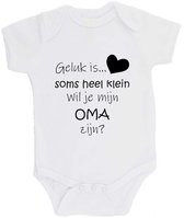 100% katoenen Romper Zwangerschap Aankondiging 2.0 "Geluk is soms heel klein wil je mijn OMA zijn?" Unisex Katoen Wit/zwart Maat 56/62