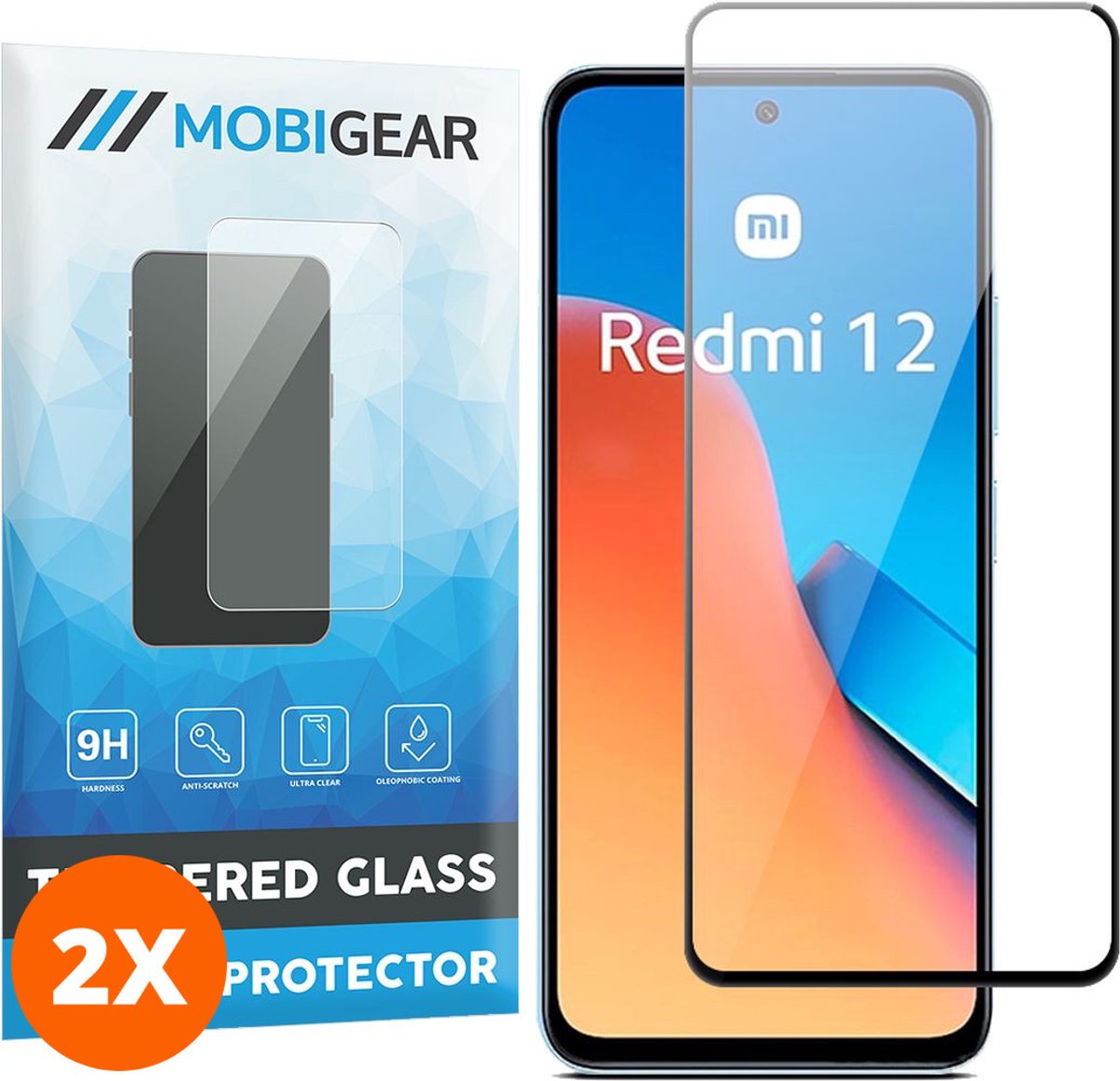 Mobigear Screenprotector geschikt voor Xiaomi Redmi 12 Glazen | Mobigear Premium Screenprotector - Case Friendly (2-Pack)
