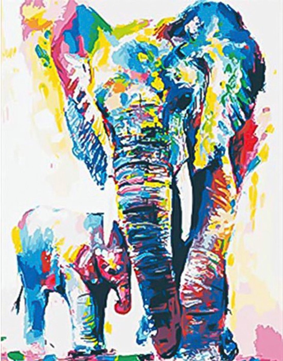 Schilderenopnummers.com® - Schilderen op nummer volwassenen - Colourful elephant - 50x40 cm