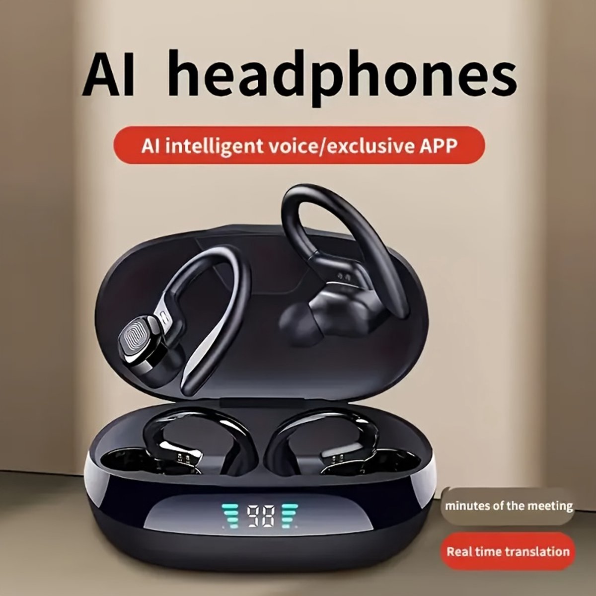 Taalvertaler Oortelefoons, 144 Talen AI Intelligent Bluetooth Vertaaloordopjes, HD Ruisonderdrukking M10 Vertaler Oortelefoons met APP, Ondersteunt Muziek en Tweerichtings Vertaling