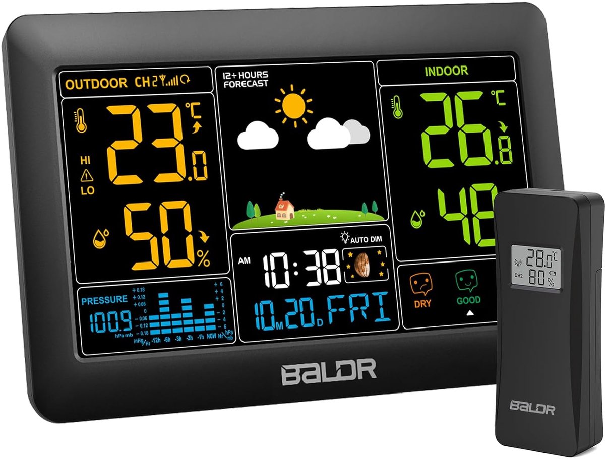 Draadloos Weerstation met Buitensensor en Kleurendisplay - Nauwkeurige Temperatuur en Luchtvochtigheid Met Weersvoorspelling