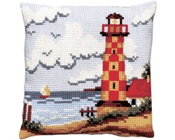 Pako borduurpakket kruissteek kussen - vuurtoren - geprint stramien -003.191 - DIY kit
