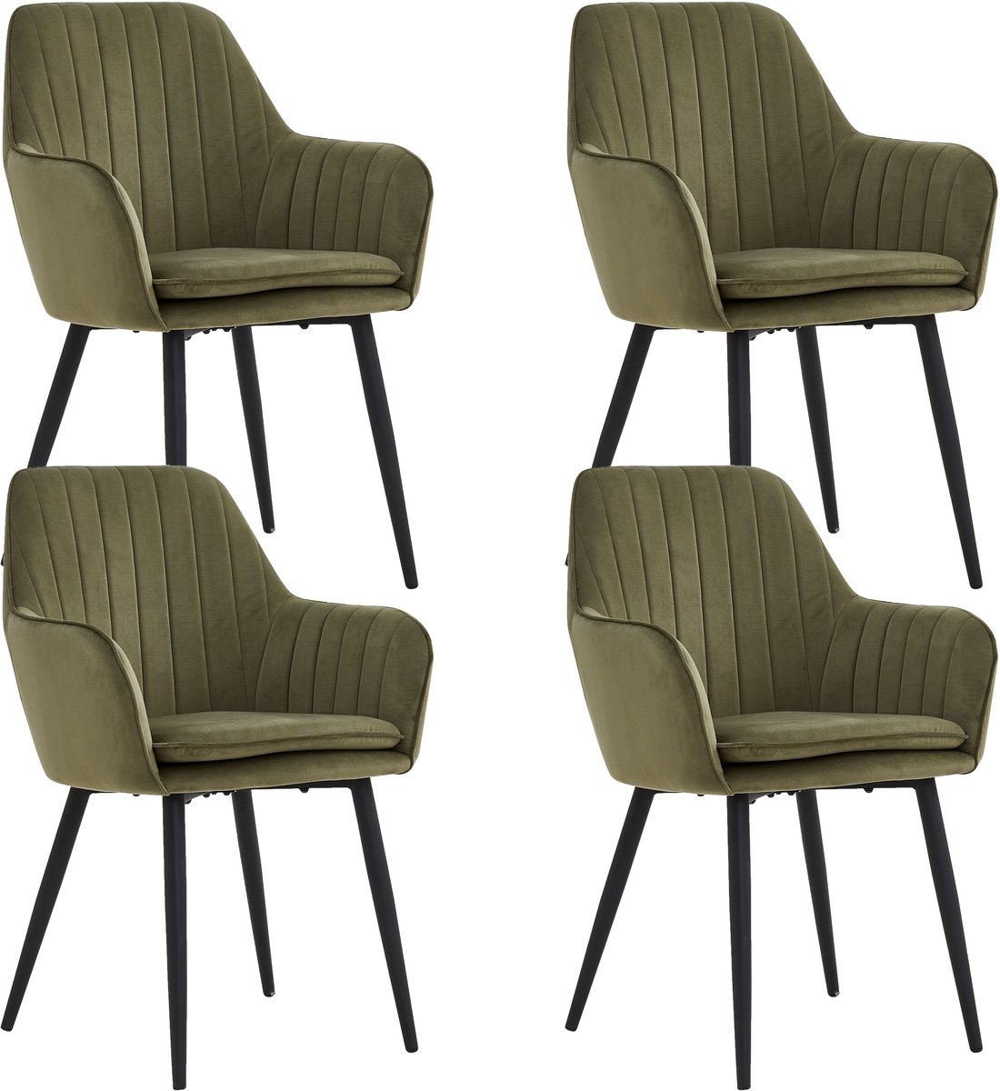 Colenis® - Lavinia Eetkamerstoel - Set Van 4 - Groen - Velvet - Fabb - Industrieel - Olijfgroen