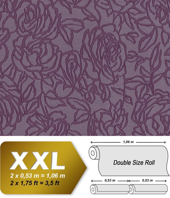 Bloemen behang EDEM 9040-29 vliesbehang hardvinyl warmdruk in reliëf gestempeld met bloemmotief glimmend purper roodlila 10,65 m2