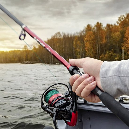 Kit de pêche - Cadeau - Ensemble de pêche - Canne à pêche télescopique - Canne à lancer - Kit de pêche portable pliable - Débutant - Rouge