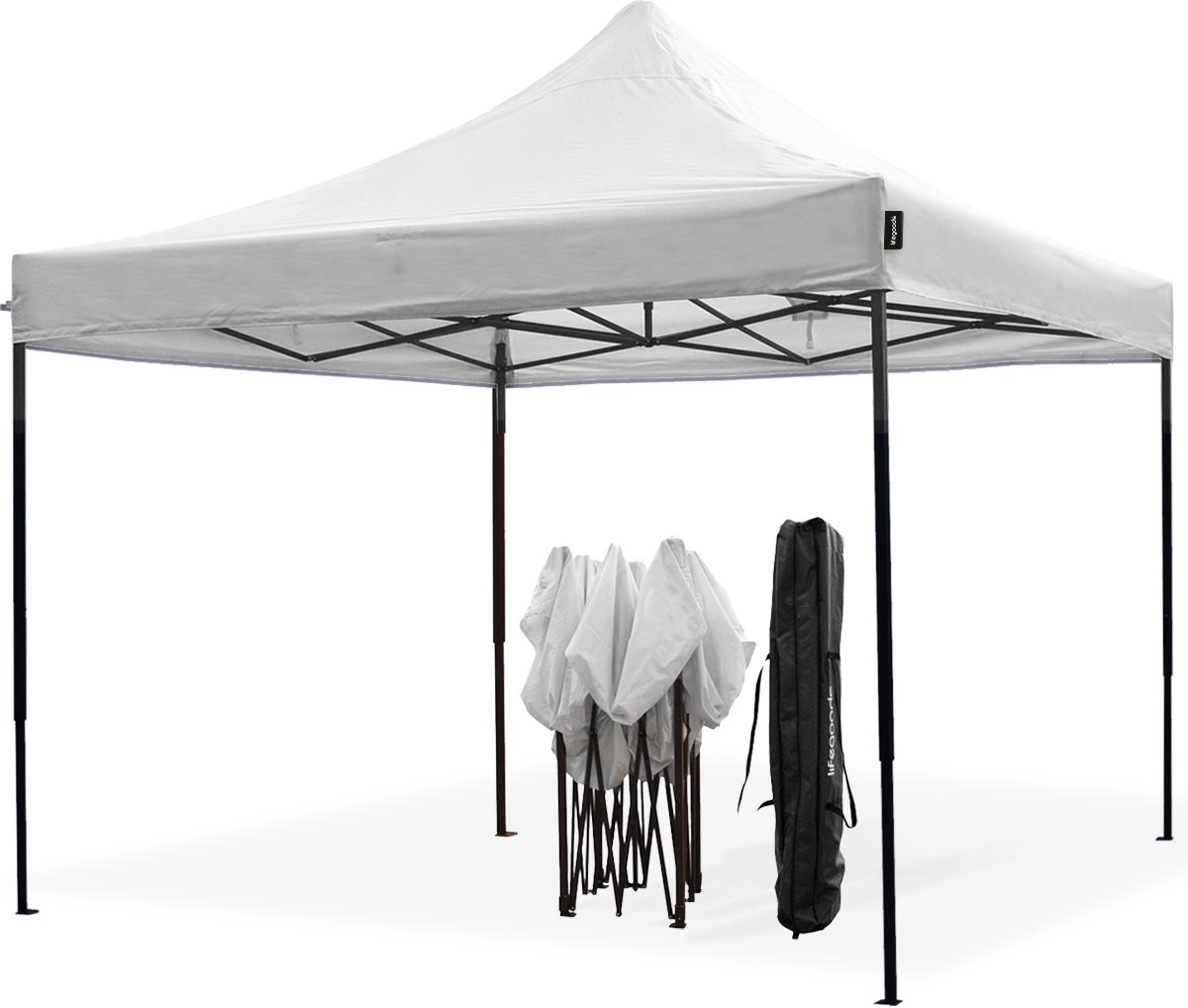 Bol.com LifeGoods Partytent - Opvouwbaar - 3x3 m - Easy Up - Paviljoen - Waterdicht - Draagtas met Wieltjes - Wit aanbieding