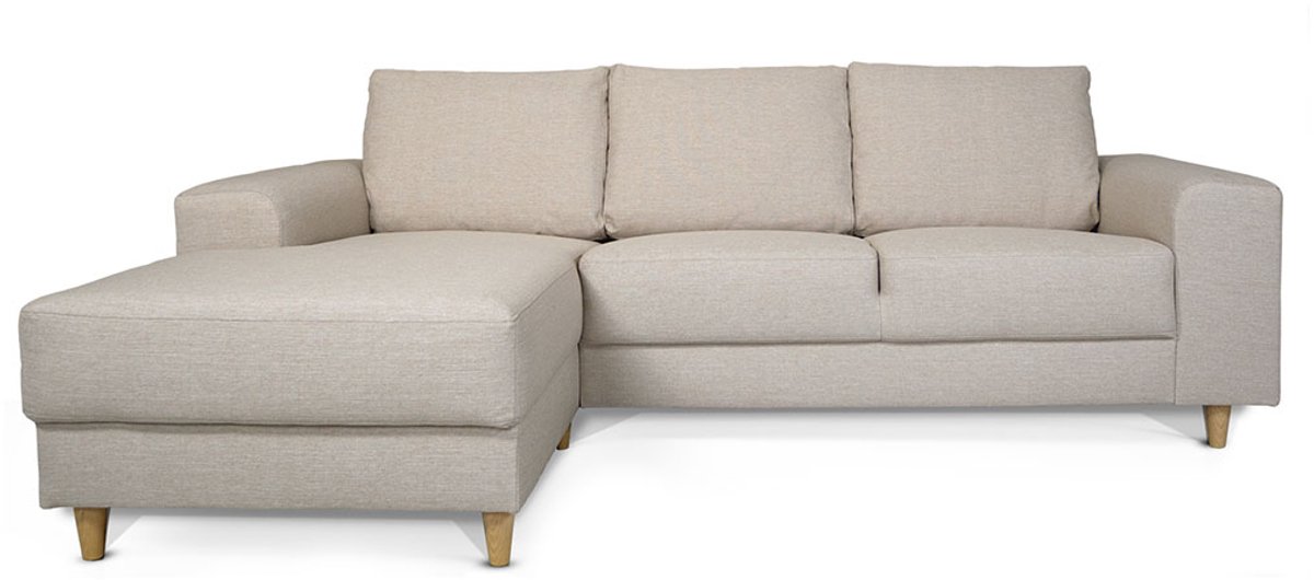 Nordic bank met chaise longue links gericht licht beige.