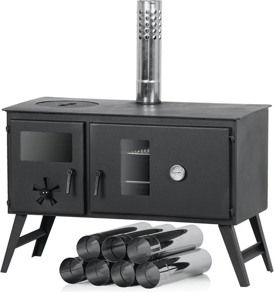 CampFeuer Tentkachel, 58 x 86 x 240 cm, zwart, draagbare houtkachel voor camping, tent, kachel