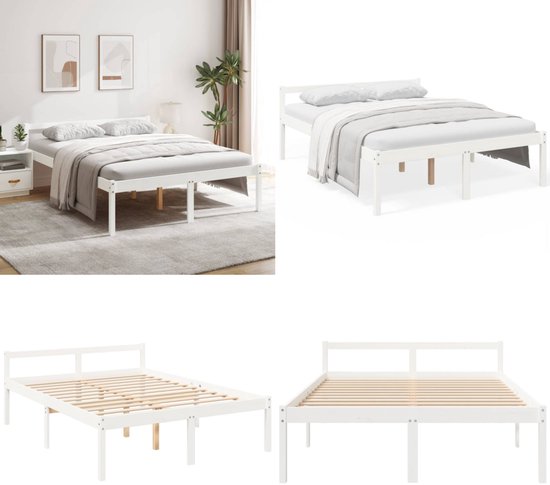 vidaXL Cadre de lit Bois de pin massif Blanc 150x200 cm 5FT king - Cadre de lit - Encadrements de lit - Lit senior - Lit