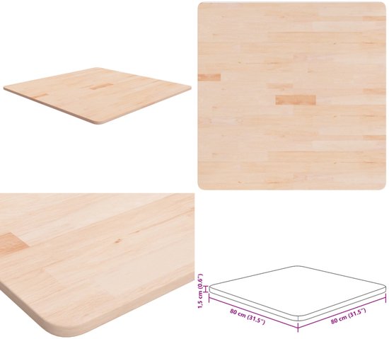 Plateau de table carré vidaXL 80 x 80 x 1,5 cm en eikenhout non traité - Plateau de table - Table - Plateau de table en bois - Tables