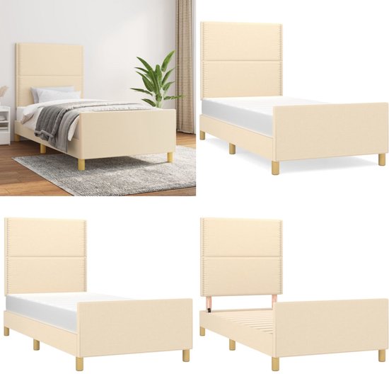 vidaXL Bedframe stof crèmekleurig 120x200 cm - Bedframe - Bedframe