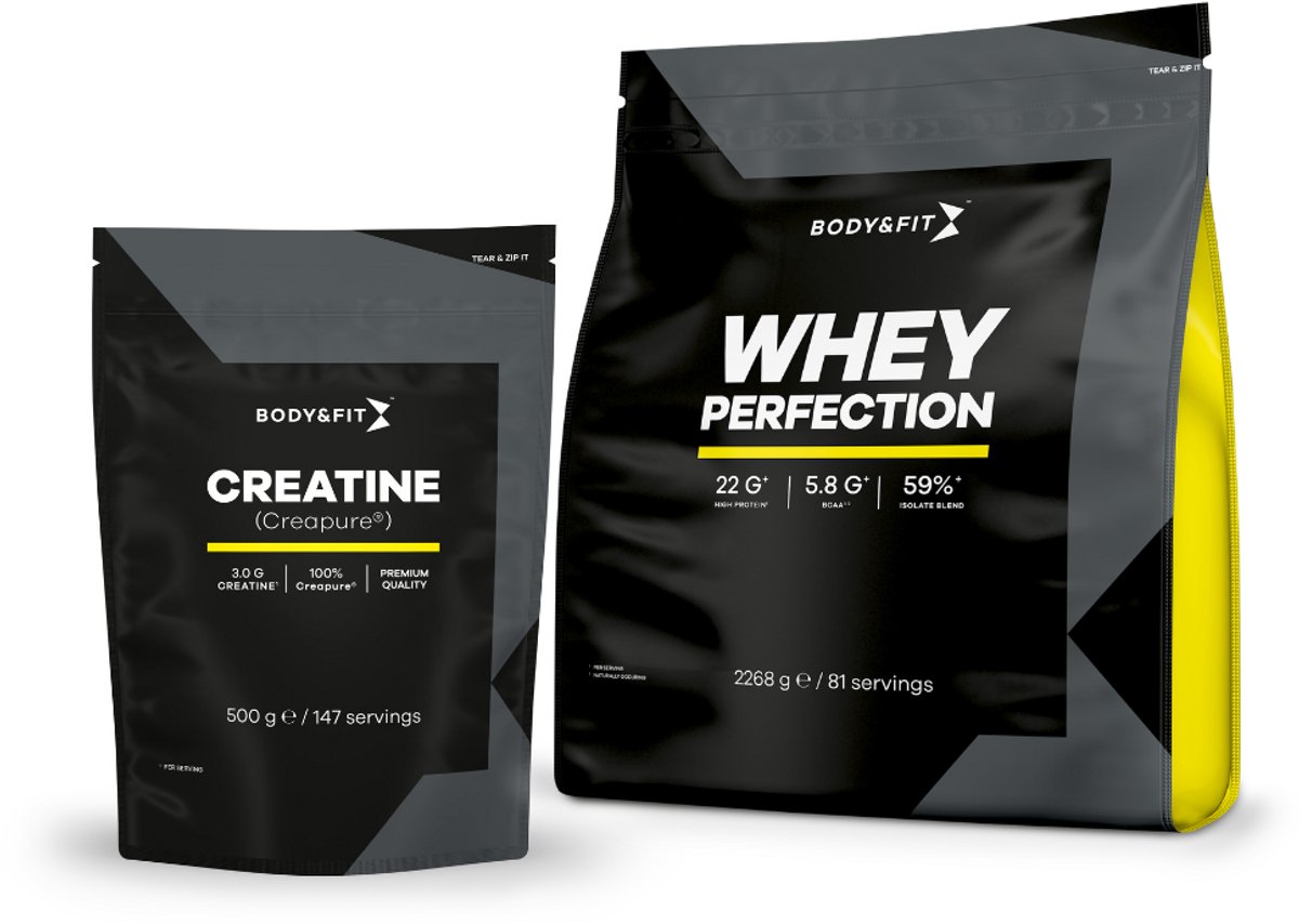 Goedkoopste Body & Fit Bundel - Whey Perfection Proteïne Shake Vanille 2268 gram (81 shakes) Creatine CreaPure® 500 gram