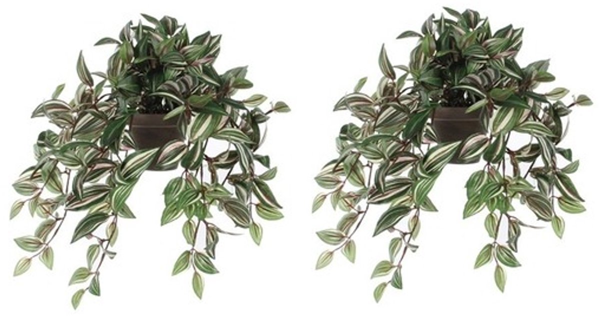 Mica Decorations 2x Groene Tradescantia/vaderplant kunstplant 44 cm in hangende pot - Kunstplanten/nepplanten hangplanten