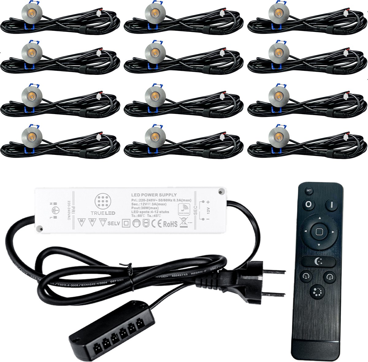 TrueLED Compact Chrome - Inbouw LED Spot Dimbaar voor Overkapping - IP65 Verlichting voor Veranda - Complete set van 12 LED Spots