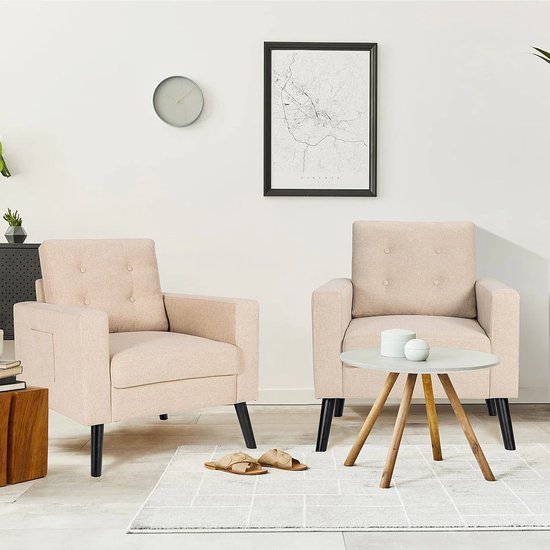 HOMCOM relaxstoel met rugkussen, tv-stoel, fauteuil, verhoogde poten