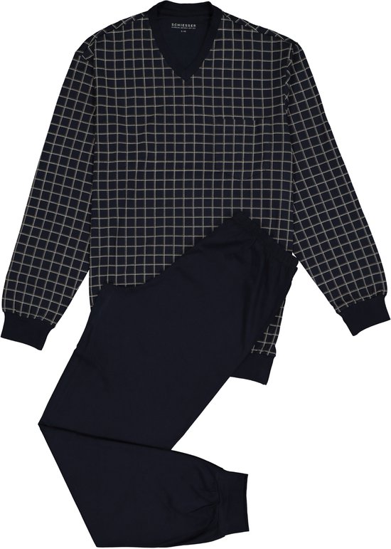 Schiesser Heren Pyjama - Donkerblauw - V Hals - Maat M
